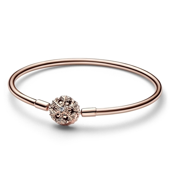 Pandora Moments Sparkling Snowflake Clasp Bangle Bracelet Rose gold plated - Picture 1 of 5